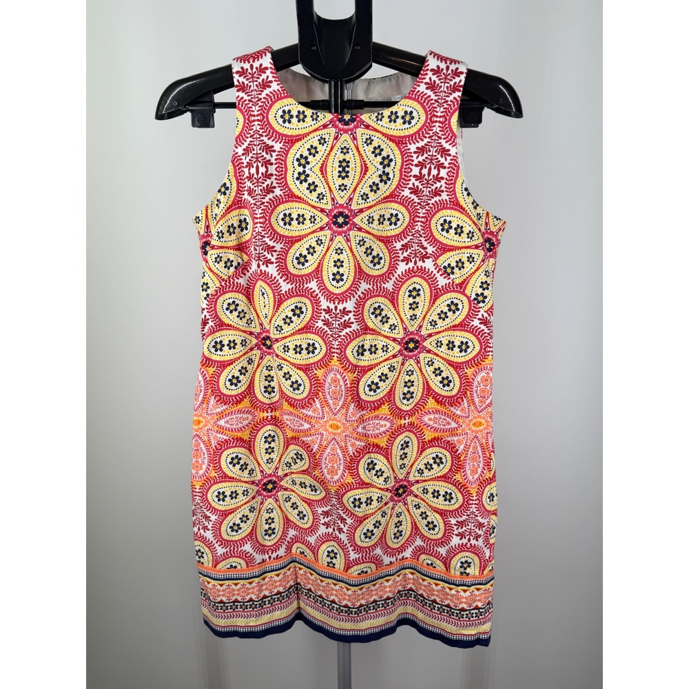London Times Petites Floral Shift Dress Red Yellow Orange Navy Sleeveless‎ 8P